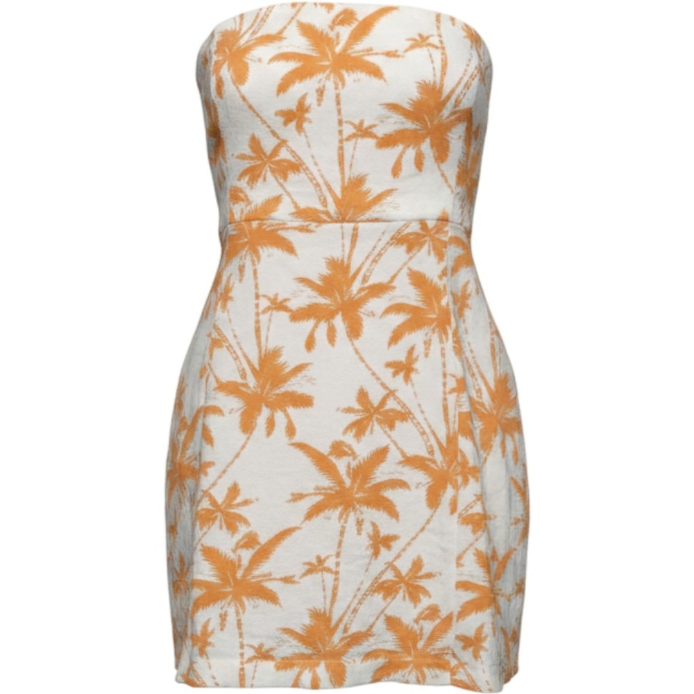 Showpo Palm Print Strapless Mini Dress Size 10 White‎ Orange Tropical